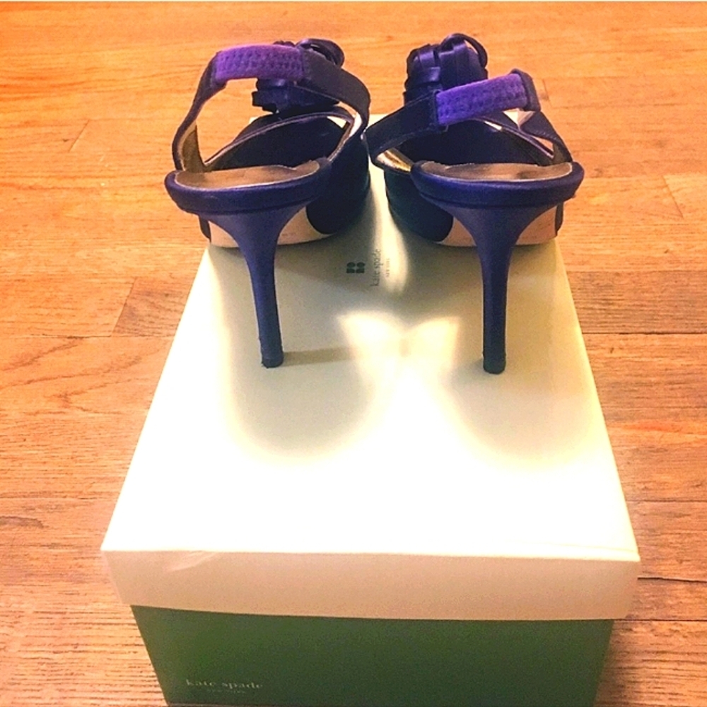 Elegant Kate Spade 8 M  Purple Satin Leather Slingback Heels Prom Bridesmaid - Picture 3 of 8